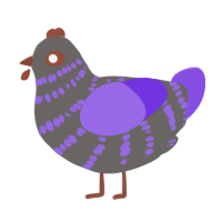 Poppy, a grey and blurple chicken with a bar pattern