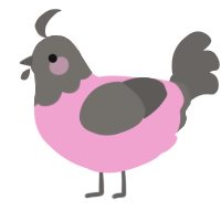 A pink and grey chicken with a head pattern