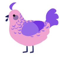 A pink and blurple chicken with a half-lace pattern