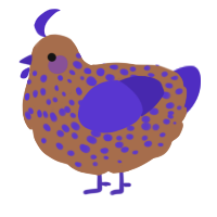 A brown and indigo chicken with a speckle pattern