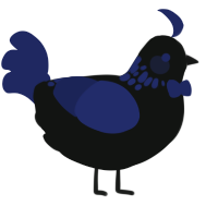 A black and navy chicken with a neck-speckle pattern