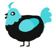 A black and aqua chicken with a head pattern