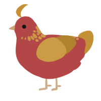 A red and gold chicken with a neck-speckle pattern