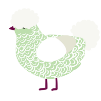 A gluppy and white chicken with a double-lace pattern