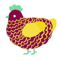 A maroon and yellow chicken with a lace pattern