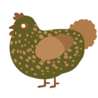 A olive and brown chicken with a speckle pattern