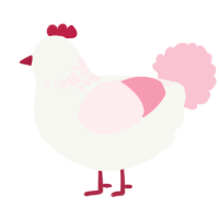A white and rose chicken with a neck-speckle pattern