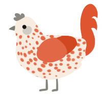 A cream and vermilion chicken with a speckle pattern