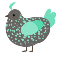 A grey and mint chicken with a speckle pattern