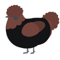 A sable and russet chicken with a head pattern