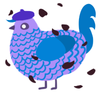 A lilac and sapphire chicken with a lace pattern