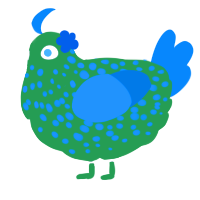 A viridian and sapphire chicken with a speckle pattern