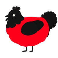 A crimson and black chicken with a head pattern