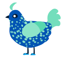 Seaspray, a ultramarine and mint chicken with a speckle pattern