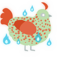 A gluppy and vermilion chicken with a speckle pattern