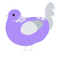 A lilac and mist chicken with a neck-speckle pattern