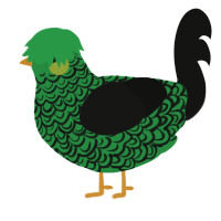 A viridian and black chicken with a double-lace pattern