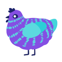 A blurple and aqua chicken with a bar pattern