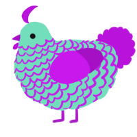 A mint and amethyst chicken with a lace pattern