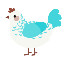 A white and aqua chicken with a half-lace pattern