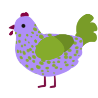 A lilac and chartreuse chicken with a speckle pattern