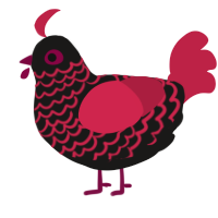 A sable and crimson chicken with a lace pattern