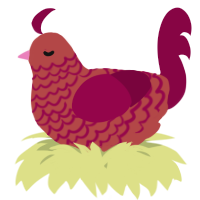 A red and maroon chicken with a lace pattern