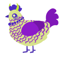 A lemon and violet chicken with a lace pattern
