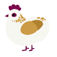 A white and gold chicken with a neck-speckle pattern