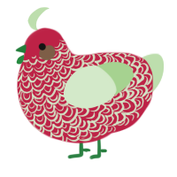 A crimson and gluppy chicken with a double-lace pattern