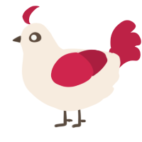 A cream and crimson chicken