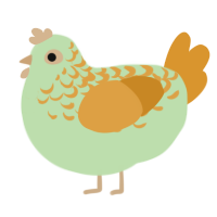 A gluppy and orange chicken with a half-lace pattern