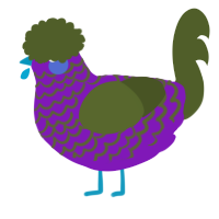 A violet and olive chicken with a lace pattern