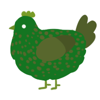 A leaf and olive chicken with a speckle pattern