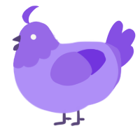A lilac and blurple chicken with a head pattern