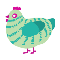 A gluppy and turquoise chicken with a bar pattern
