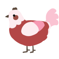 A red and rose chicken with a head pattern