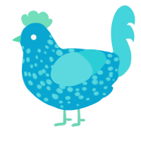 A cerulean and aqua chicken with a speckle pattern