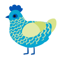 A cerulean and lemon chicken with a lace pattern