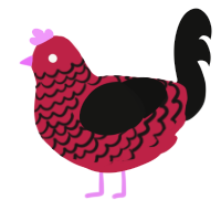 A crimson and black chicken with a lace pattern