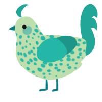 A gluppy and turquoise chicken with a speckle pattern