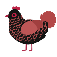 A black and red chicken with a lace pattern