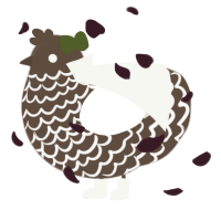 A bark and white chicken with a lace pattern