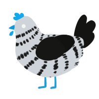 A mist and black chicken with a bar pattern