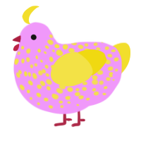 A lavender and yellow chicken with a speckle pattern