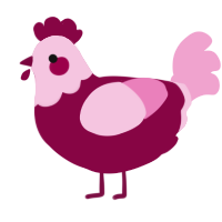 A maroon and pink chicken with a head pattern