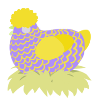 A lilac and yellow chicken with a lace pattern