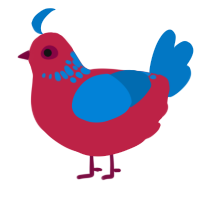 A crimson and sapphire chicken with a neck-speckle pattern