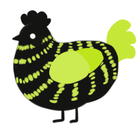 A black and lime chicken with a bar pattern