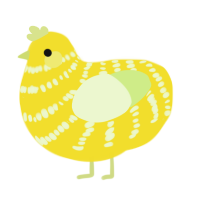 A yellow and apple chicken with a bar pattern